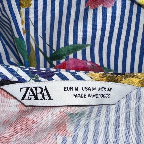Zara Striped Floral Midi Dress Medium M - Picture 12 of 16